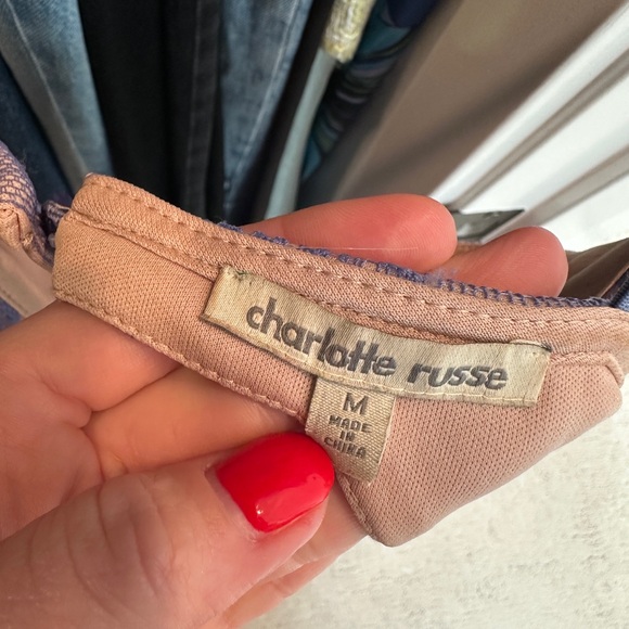 Charlotte Russe Purple Lace Bodycon Midi Dress Cutout Spaghetti Strap | Size M - Picture 13 of 13